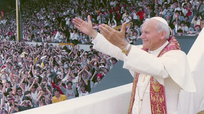 Pope John Paul II speaks to young people at Ninian Park, Cardiff